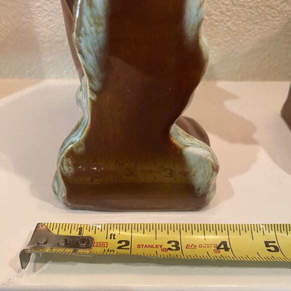 Vintage Ceramic Horse Head Bookends Brown & Cream Glaze Mid-Century Pair - Picture 4 of 13